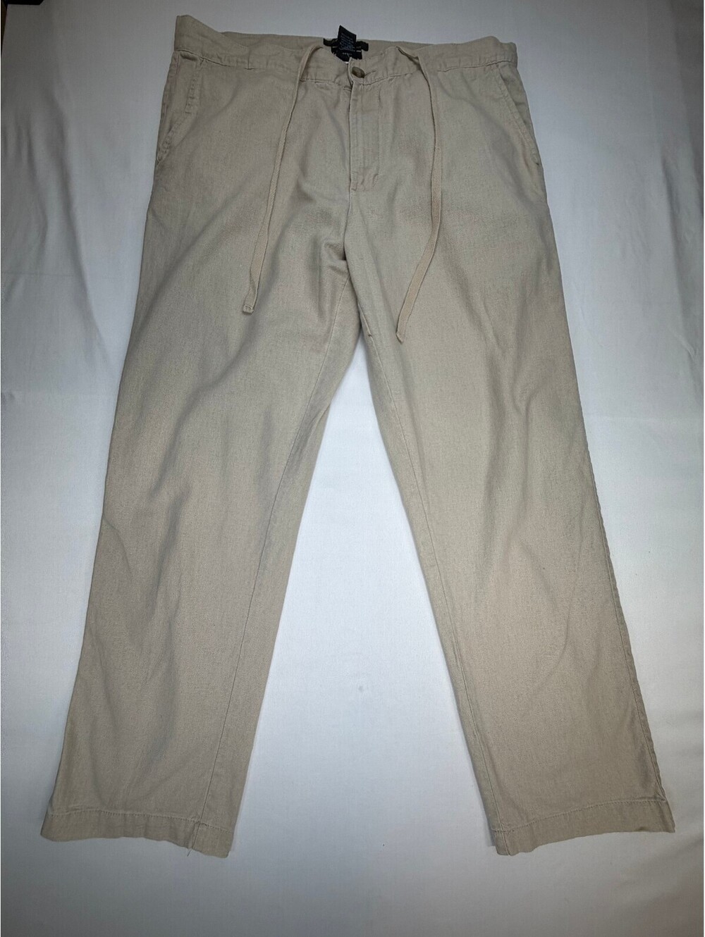 Marc Anthony Men's Chino Pants Linen Blend Slim Fit Flat Front Size 36x30 Beige